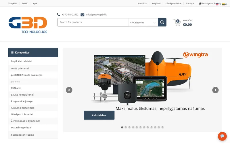 Matuoju24.lt svetainė, geodezijos įrangos parduotuvė